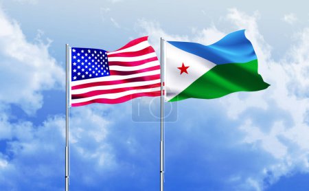 Photo for American flag together with Djibouti flag - Royalty Free Image