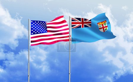 Foto de Bandera americana junto con la bandera de Fiyi - Imagen libre de derechos