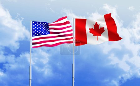 Photo for American flag together with Canada flag - Royalty Free Image