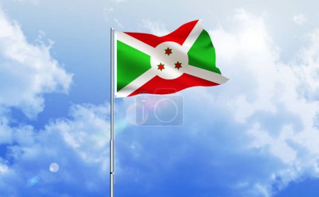 The flag of Burundi waving on the shiny blue sky