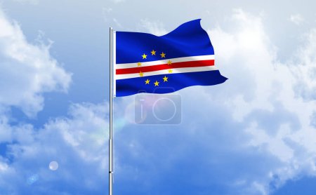 The flag of Cape Verde waving on the shiny blue sky