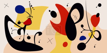 Surreal art illustration in Joan Miro style. Abstract Painting with Geometric Shapes.