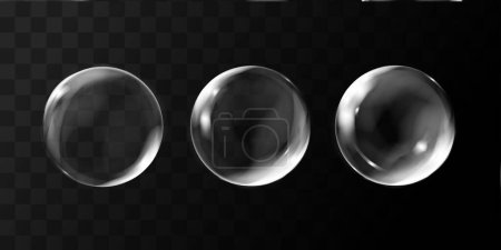 Ilustración de Burbujas de jabón transparentes realistas transrealistas con reflejo. Composición de conjunto aislado. Burbujas de jabón mágico bubble.parent conjunto con reflexión. Composición aislada del conjunto. - Imagen libre de derechos