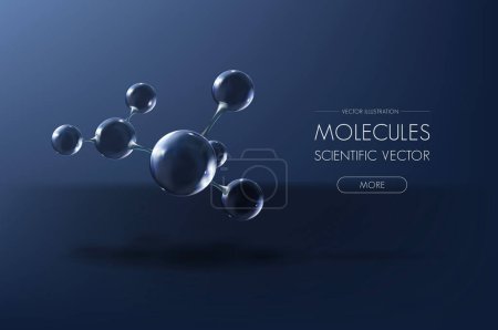 Ilustración de Cartel de modelo de átomo de molécula de vidrio. Forma molecular abstracta reflexiva y refractiva. ilustración vectorial - Imagen libre de derechos