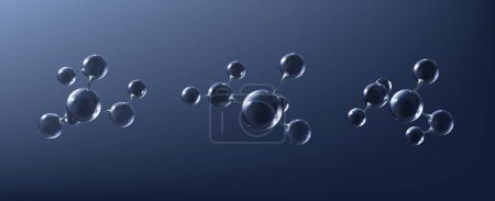 Illustration for Glass molecule, atom, particle set. Reflective and refractive abstract molecular shape isolated. vector illustration - Royalty Free Image