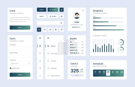 Illustration for Light Collection of gradient ui ux elements. Ux dashboard user panel template. User interface, experience. UI elements to book the app. - Royalty Free Image
