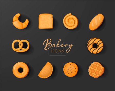 Téléchargez les illustrations : Icône de boulangerie dans un design 3D réaliste. pain, donnut ou biscuit. - en licence libre de droit
