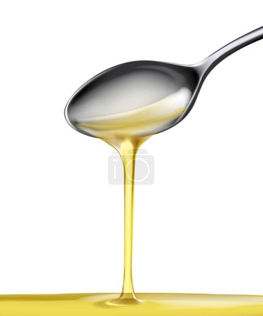 Illustration for Organic olive oil poured from spoon - Royalty Free Image