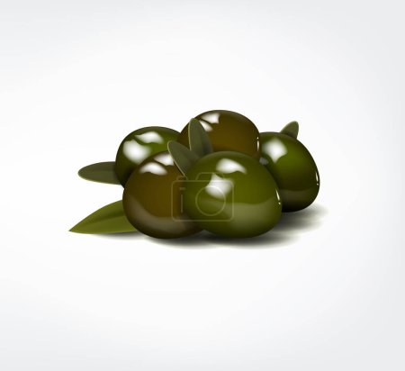 Téléchargez les illustrations : Delicious green olives with leaves, isolated on white background - en licence libre de droit