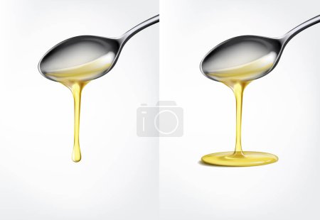 Ilustración de Aceite de oliva ecológico vertido de cuchara - Imagen libre de derechos