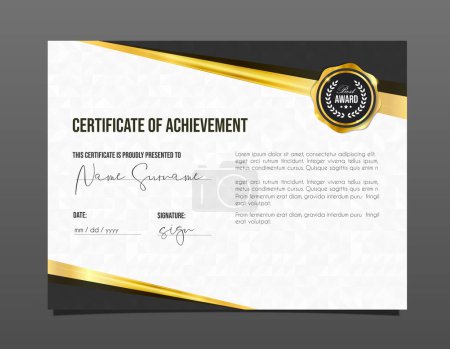 Illustration for Professional certificate. Template diploma with luxury and modern pattern background. Achievement certificate. - Royalty Free Image
