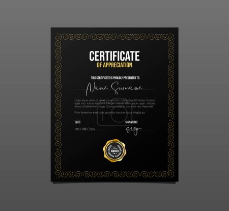 Illustration for Professional certificate of appreciation Template diploma with luxury and modern pattern background. Achievement certificate. - Royalty Free Image