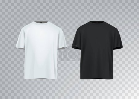 Illustration for Men's black and white short sleeve t-shirt mockup. Front view. Vector template. - Royalty Free Image