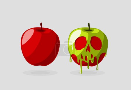 Ilustración de Manzana roja envenenada recubierta de veneno craneal. Blancanieves concepto Halloween. - Imagen libre de derechos