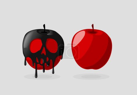 Pomme rouge empoisonnée recouverte d'un poison crânien. Blanche neige concept Halloween.