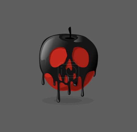 Illustration for Poisoned red apple coated in skull poison. Snow white Halloween concept. - Royalty Free Image