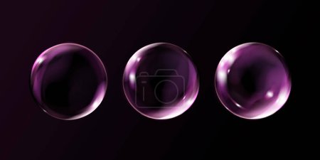 Illustration for Magic pink fantasy colorful bubble isolated on black background realistic transparent soap bubble. - Royalty Free Image