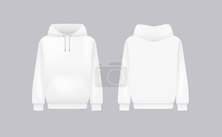 Illustration for Men white hoody. Realistic jumper mockup. Long sleeve hoody template clothing. - Royalty Free Image