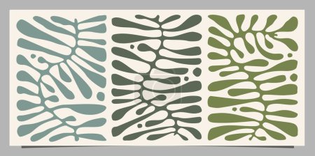 Illustration for Abstract plant leaf flowers groovy art background. Modern minimalist matisse doodle background of organic leaves, simple natural shapes. Hand drawn design for wallpaper, wall decor, print, postcard, cover, template, banner. - Royalty Free Image