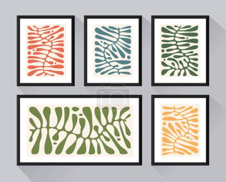 Illustration for Abstract plant leaf flowers groovy art background. Modern minimalist matisse doodle background of organic leaves, simple natural shapes. Hand drawn design for wallpaper, wall decor, print, postcard, cover, template, banner. - Royalty Free Image