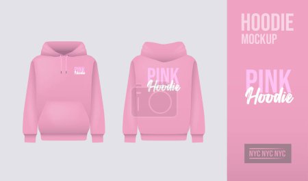 Illustration for Men pink hoody. Realistic jumper mockup. Long sleeve hoody template clothing. - Royalty Free Image