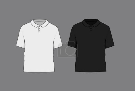 Illustration for Basic black and white male polo shirt mockup. Front and back view. Blank textile print template for fashion clothing. - Royalty Free Image
