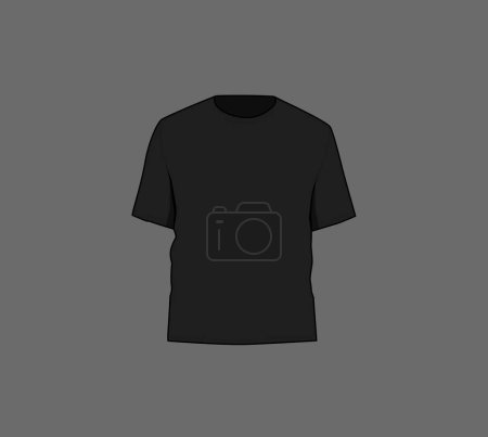 Illustration for Basic black male t-shirt mockup. Front and back view. Blank textile print template for fashion clothing. - Royalty Free Image