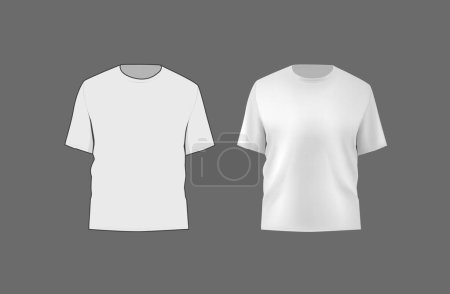 Illustration for Basic black male t-shirt mockup. Front and back view. Blank textile print template for fashion clothing. - Royalty Free Image