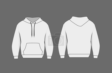 Illustration for Basic black and white male hoodie mockup. Front and back view. Blank textile print template for fashion clothing. - Royalty Free Image