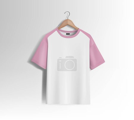 Illustration for Pink unisex blank t-shirt stylish template sides, natural shape on invisible mannequin, for design mockup print, isolated. - Royalty Free Image