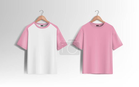 Téléchargez les illustrations : T-shirt blanc unisexe rose aux côtés élégants, forme naturelle sur mannequin invisible, pour une impression maquette design, isolé. - en licence libre de droit