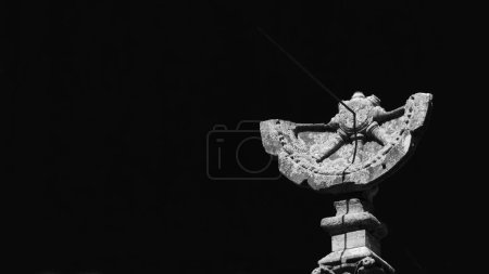 Photo for Ancient times and hours. Old sundial with gnomon on Ponte Vecchio (Old Bridge) in Florence ( Black and white with copy space) - Royalty Free Image