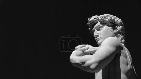 Photo for Michelangelo's David, a masterpiece of sculpture symbol of Italian Renaissance. Outdoor replica in Florence (Black and White with copy space) - Royalty Free Image