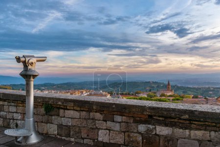 Sunset view of Umbria beautiful countryside from Perugia panoramic terrace
