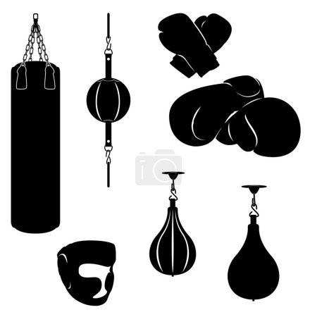 Boxing equipment used in training including punching bag and gloves