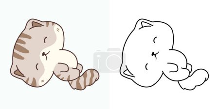 Illustration for Vector Rabbit Multicolored and Black and White. Beautiful Clip Art Baby Kitten. Cute Vector Illustration of a Kawaii Baby Pet for Stickers, Prints for Clothes, Baby Shower. - Royalty Free Image