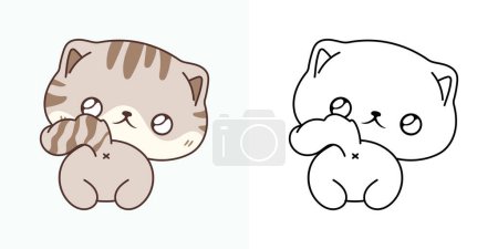 Illustration for Cute Isolated Rabbit Clipart Illustration and Black and White. Funny Isolated Baby Kitty. Cute Vector Illustration of a Kawaii Baby Pet for Prints for Clothes, Stickers, Baby Shower. - Royalty Free Image