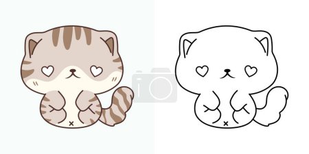 Illustration for Cute Rabbit Clipart for Coloring Page and Illustration. Happy Clip Art Baby Cat. Isolated Vector Illustration of a Kawaii Baby Animal for Stickers, Baby Shower, Coloring Pages. - Royalty Free Image