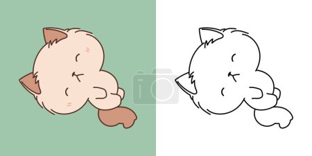 Illustration for Cute Isolated Ragamuffin Cat Illustration and For Coloring Page. Cartoon Clip Art Kitty. Isolated Vector Illustration of a Kawaii Animal for Stickers, Baby Shower, Coloring Pages. - Royalty Free Image