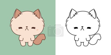 Illustration for Vector Ragamuffin Kitty Multicolored and Black and White. Beautiful Clip Art Kitten. Cartoon Vector Illustration of Kawaii Pet for Stickers, Prints for Clothes, Baby Shower. - Royalty Free Image