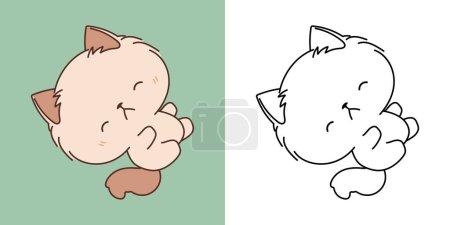 Illustration for Kawaii Rabbit for Coloring Page and Illustration. Adorable Clip Art Kitten. Cute Vector Illustration of a Kawaii Animal for Stickers, Prints for Clothes, Baby Shower. - Royalty Free Image
