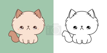 Illustration for Cartoon Ragamuffin Kitty Clipart for Coloring Page and Illustration. Clip Art Isolated Baby Cat. Cute Vector Illustration of a Kawaii Animal for Prints for Clothes, Stickers, Baby Shower. - Royalty Free Image