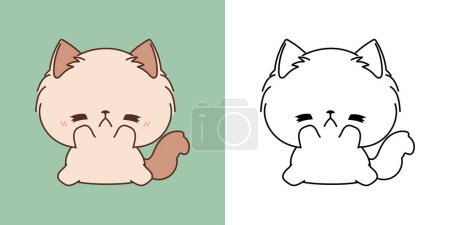 Illustration for Set Vector Rabbit Multicolored and Black and White. Kawaii Clip Art Kitty. Cute Vector Illustration of a Kawaii Pet for Stickers, Baby Shower, Coloring Pages. - Royalty Free Image