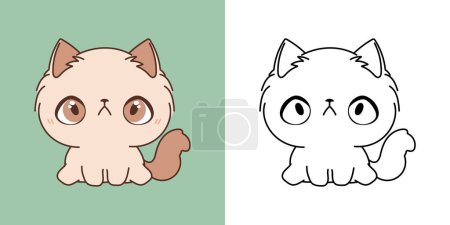 Illustration for Clipart Ragamuffin Cat Multicolored and Black and White. Cute Clip Art Kitty. Cute Vector Illustration of a Kawaii Baby Animal for Stickers, Baby Shower, Coloring Pages. - Royalty Free Image