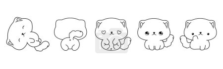 Illustration for Set of Vector Cartoon Baby Cat Coloring Page. Collection of Kawaii Isolated Scottish Fold Cat Outline for Stickers, Baby Shower, Coloring Book, Prints for Clothes. - Royalty Free Image