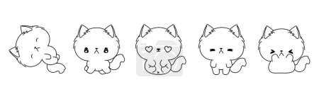 Illustration for Set of Vector Cartoon Cat Coloring Page. Collection of Kawaii Isolated Ragamuffin Cat Outline for Stickers, Baby Shower, Coloring Book, Prints for Clothes. - Royalty Free Image