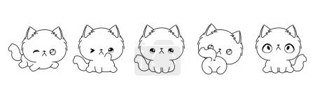 Illustration for Set of Kawaii Isolated Ragamuffin Cat Coloring Page. Collection of Cute Vector Cartoon Cat Outline for Stickers, Baby Shower, Coloring Book, Prints for Clothes. - Royalty Free Image