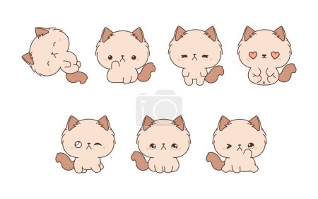 Illustration for Set of Vector Cartoon Ragamuffin Cat Illustrations. Collection of Kawaii Isolated Cat Art for Stickers, Prints for Clothes, Baby Shower, Coloring Pages. - Royalty Free Image