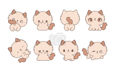 Illustration for Set of Kawaii Isolated Ragamuffin Cat. Collection of Vector Cartoon Animals Illustrations for Stickers, Baby Shower, Coloring Pages, Prints for Clothes. - Royalty Free Image