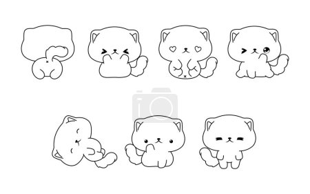Illustration for Collection of Vector Cartoon Scottish Fold Cat Coloring Page. Set of Kawaii Isolated Baby Pet Outline for Stickers, Baby Shower, Coloring Book, Prints for Clothes. - Royalty Free Image